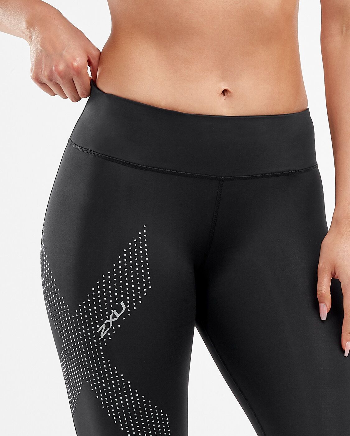 Motion Mid-Rise Compression Tights, Black/Dotted Reflective Logo